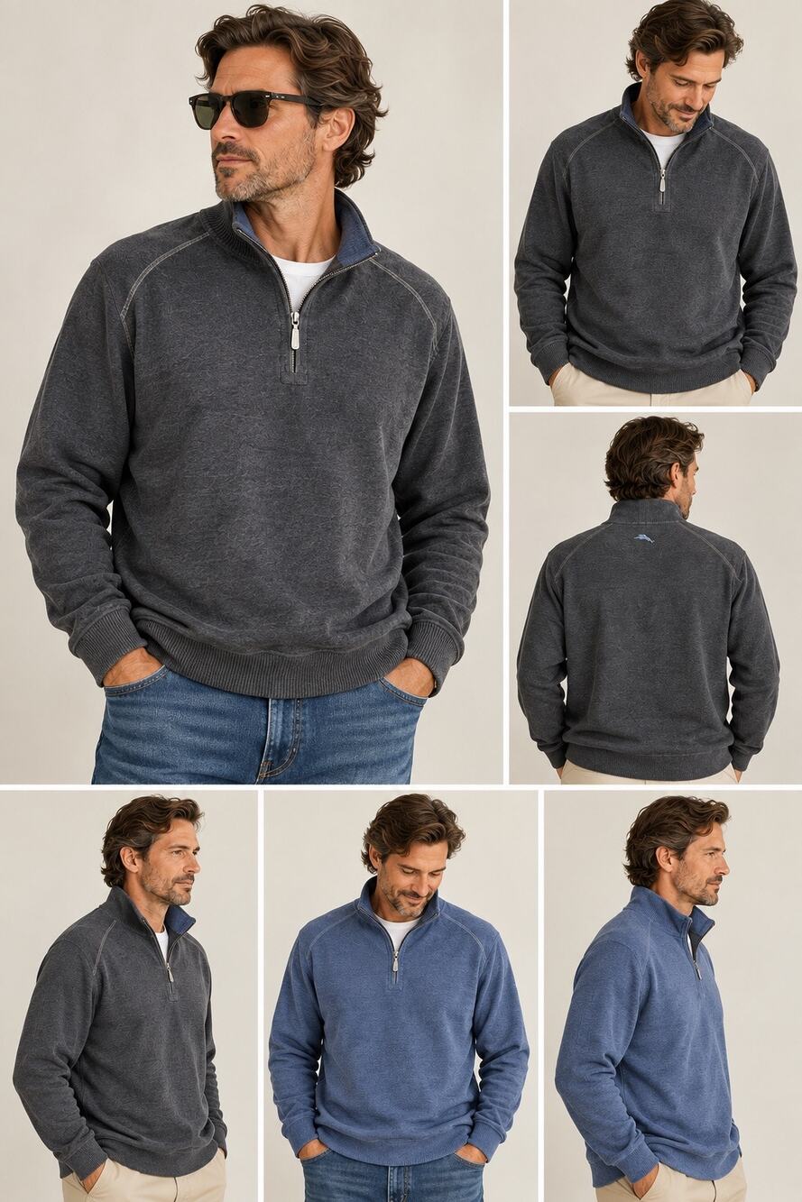 Tommy Bahama Mens XL Quarter Zip Pullover Reversible 100% Cotton Y2K Sweater